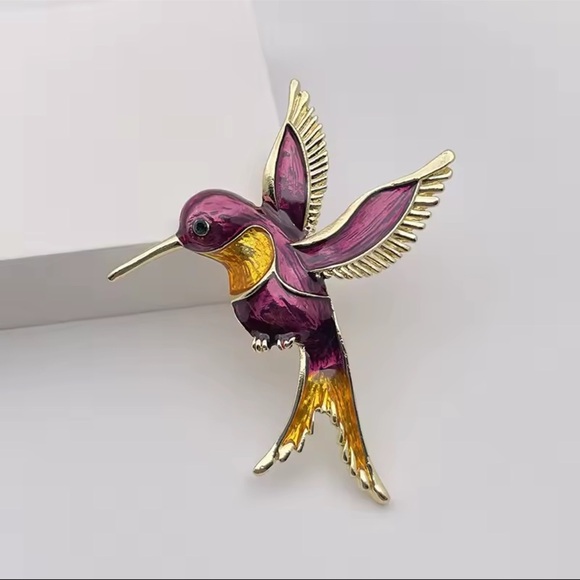 Brooch Purple Hummingbird Brooch | Enamel Bird Pin Jewelry - Picture 7 of 7